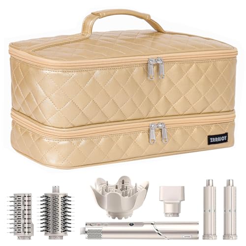 ZRRAJOY Double Layer Storage Case For Shark Flexstyle, Travel Carrying Case For Shark 430/440 Flexstyle, Organizer Bag For Shark Flexstyle/Dyson Airwrap Styler Attachments (Gold)