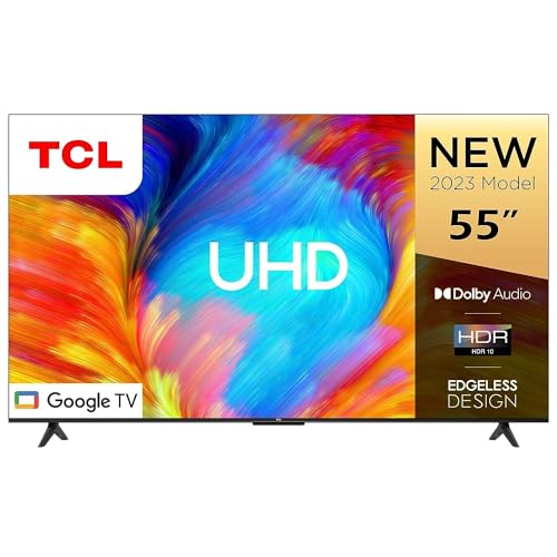 TCL 55 Inches Smart TV, 4K Ultra HD, Google TV, Dolby Audio HDR10 & Chromecast Built-in, Edgeless Design - 55P637