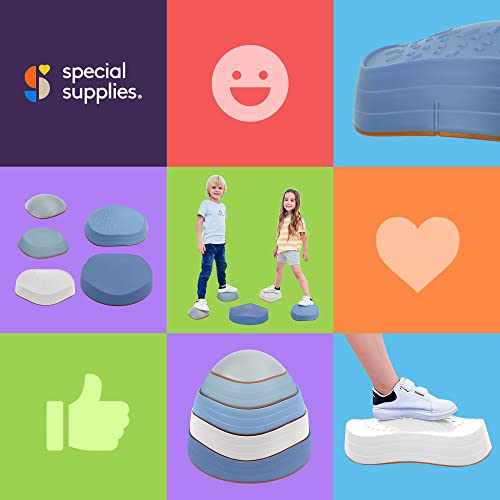 Special Supplies Stepping Stones For Kids, 5 Balance Indoor And Outdoor Blocks Promote Coordination, Balance, Strength, Child Safe Rubber, Non-Slip Edging, Stackable (Ocean) #TOP7