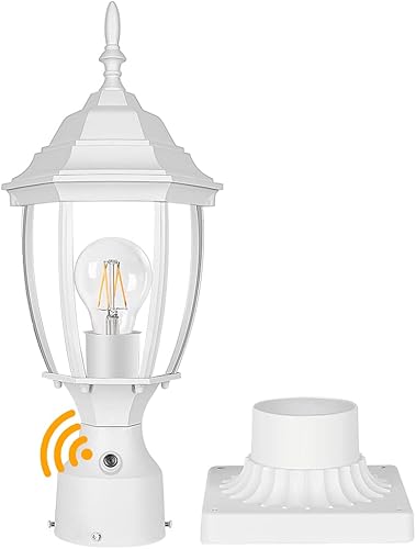 PARTPHONER Luz de poste blanca para exteriores del atardecer al amanecer con base de montaje en muelle, lámpara de poste impermeable, cabezal de
