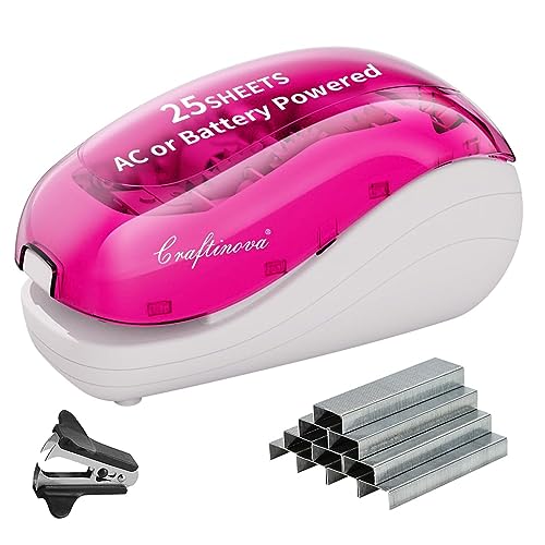 Craftinova Electric Stapler-Pink,Including 2000 Staples and 1 Staple Remover, Suitable for Palm Size