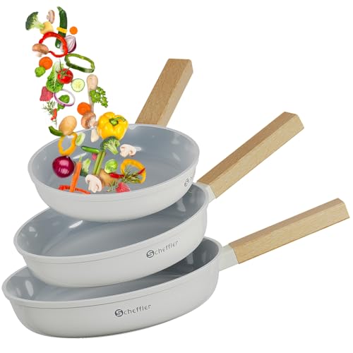 Scheffler Pfannenset Pfanne 20/24/28cm,Bratpfanne Pfannen,beschichtete Pfanne,Pfanne Induktion mit Antihaft-Beschichtung,geeignet für alle Herdarten（Weiß-2）