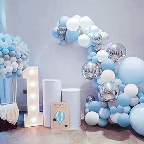 Trilaxis LTD - 148 Pcs Blue Balloon Arch Kit with Silver 4D Foil Balloons, LED Light, Pump, Glue Point, Ribbon, Balloon Chain & Hook - A Perfect Balloon Garland Kit for Event Decorations