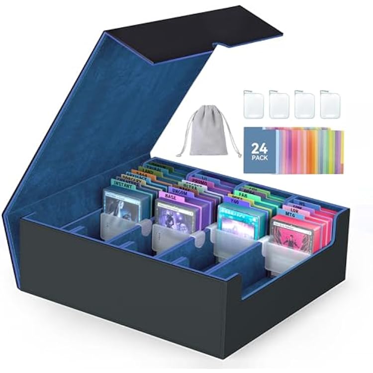 4-Row3200+ Trading Card Storage Box, Card Organizer Holder With 24 Dividers, Case Fit for Mtg Tcg Magic Commander Deck Playing Cards, Deck Box for Sport Card