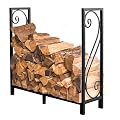 4ft Large Wrought Iron Firewood Rack, Outdoor & Indoor Wood Storage Log Holder For Deck, Porch