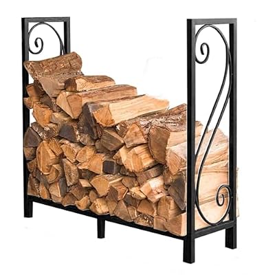 4ft Large Wrought Iron Firewood Rack, Outdoor & Indoor Wood Storage Log Holder For Deck, Porch