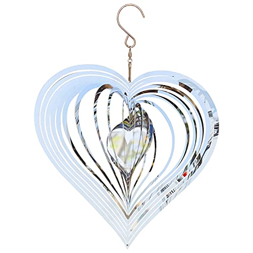 EKMTBJXY Windspiel für den Garten, Metall, 3D-Edelstahl-Skulpturen, kinetisches Aufhängen, Dekoration, Hinterhof, Innen- und Außenbereich, Terrasse, Rasen-Ornamente, Freigabe, Liebe, Herz, Windfänger Cover
