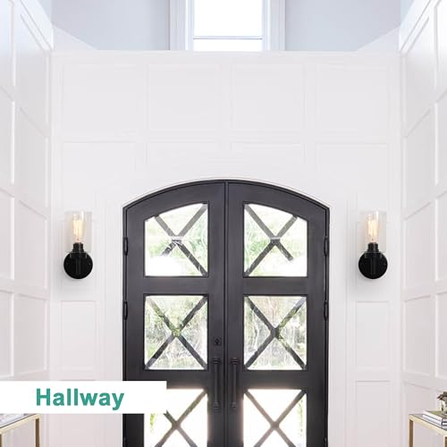 Image of Black Wall Sconce for Bathroom,Modern Indoor Sconces with Clear Glass Shade | Bathroom Wall Lamp indoor Wall Lights for Mirror Kitchen Living Room Hallway Cabinet Porch
