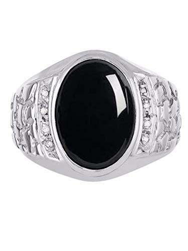 Rylos Mens Rings 14K White Gold Nugget Ring With Oval Shape Cabochon Gemstone & Genuine Sparkling Diamonds Cabochon Onyx Rings For Men Men's Rings Gold Rings Sizes 8,9,10,11,12,13 Mens Jewelry #TOP14