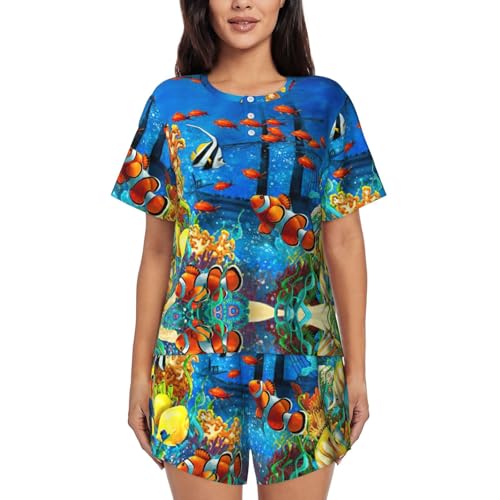 Vêtements de nuit décontractés pour femme pyjama doux à motif tropical pour l'été