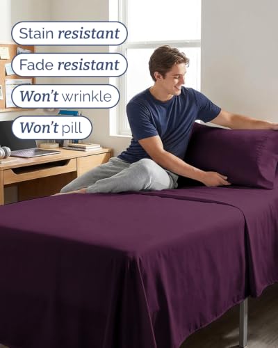 Image of Twin 4 Piece Bed Sheet Set - Breathable & Cooling Sheets - Deep Purple