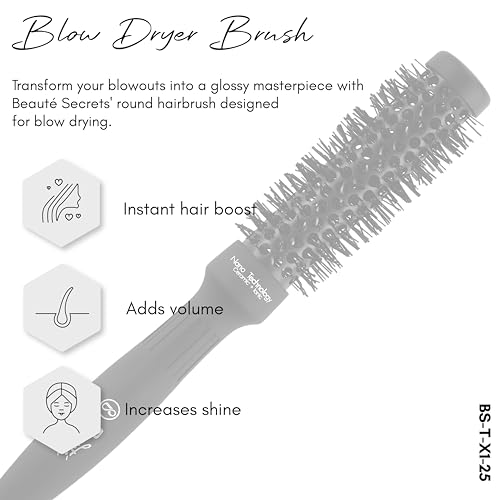 Image of Beaute Secrets Ceramic Round Brush for Blow Drying, 1 Inch Professional Ion Thermal Barrel Hairbrush for Women Styling, Blowout,Curling, Smoothing, Medium to Long Wavy or Curly Hair, 25mm