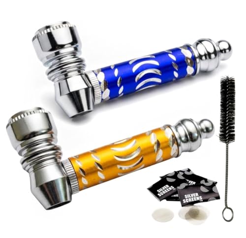 2pc Traditional Tobacco Pipe Kit – 3" Classic Pipes with Cleaner Tool, Pipe Screens & Storage Pouch - Smoking Pipe Accessories Kit