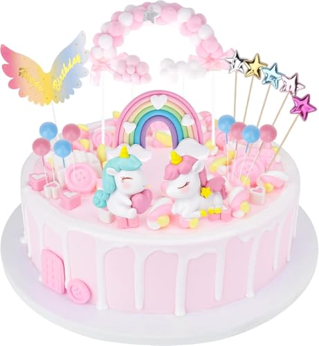 Unicorn Cake Decorations, 20Pcs Rainbow and Star Cake Toppers for Birthday Cakes, Colorful Party Decor for Celebration Themes