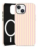 Jusy Custodia magnetica a righe per iPhone 15 Plus, rosa giallo