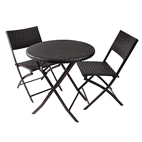Insvrecho 3 Pieces Folding Bistro Set PE Wicker Rattan Outdoor