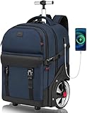 MATEIN Sac Dos roulettes 17 Pouces avec 2 Roues, Grande Capacité avec Port USB Charging et Cadenas à Combinaison, 2 en 1 Trolley Résistant et Anti vol, Hommes Adulte Cartable Voyage d'affaires, Bleu