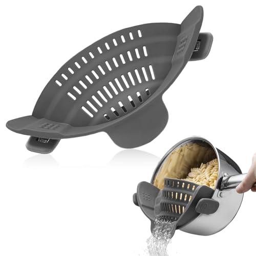 LURNODY Colador de Silicona, Colador Flexible y Plegable con Clips de Agarre, Escurridor Pasta, Aparato de Cocina para Colar Pasta, Carne, Verduras, Frutas En Ollas, Sartenes y Tazones (Gris)