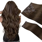 Picture of HOTBANANA Clip in Hair Extensions Real Human Hair, 150g 9pcs 20 inch Chocolate Brown Straight Remy Clip in Extensions Full Head for Women
