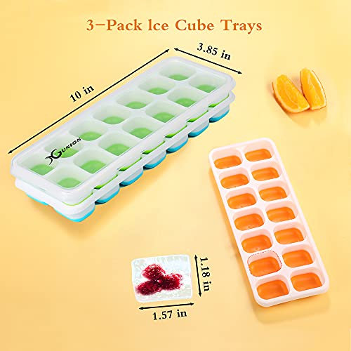 Ice Cube Trays 3 Pack, Silicone Ice Tray with Lid 14-Ice Cube Trays Super Easy Release Ice Cube Molds, Dishwasher Safe and Stackable Durable,for Cocktail/Freezer/Beverages - Thumbnail 2