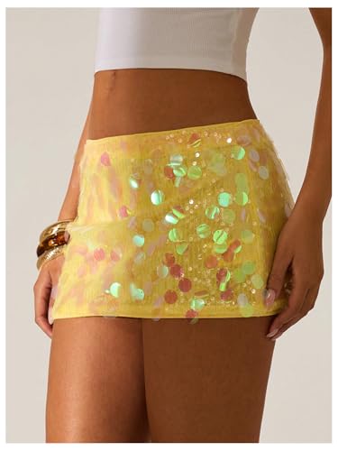 MakeMeChic Women's Sparkly Sequin Bodycon Mini Skirt Drop Waisted Summer Party Skirts Clubwear2