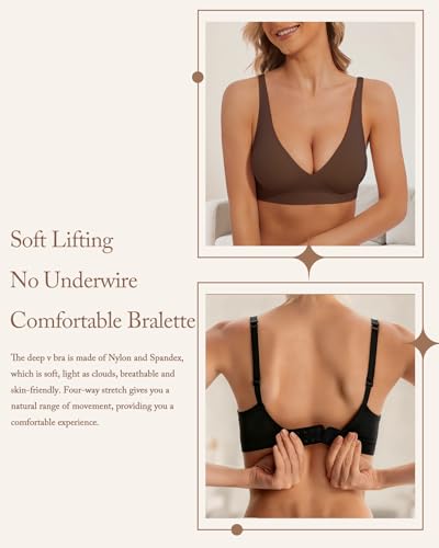 Image of Deep V Bra Wireless Sexy Push Up Bralette Padded Seamless Jelly Bra