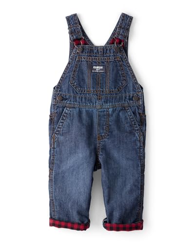 OSHKOSH B'GOSH Baby Boys World's Best Overalls, Blue Buffalo Check, 9 Months