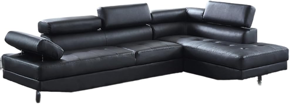 Compact L-Shaped Low Sofa Bed 3 Seater with Reclining Function, 6 Adjustable Headrests, Foldable, Fabric Sofa, Wooden Frame, for Small Spaces, Living Room, Couch Sofa, Corner Sofa Black,B