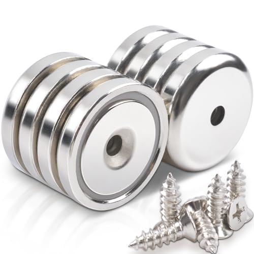 Lot de 8 aimants en néodyme avec trou en néodyme - Extra puissants - 40 kg - 32 x 7 mm - Avec trou et capsule - Aimants puissants pour cuisine,...