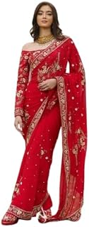infabzon Saree for Womens Bollywood Style Georgatte fabric With Beautifull Embrodery Therd Zari Sequance Moti Work Price In India