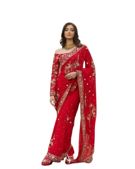 infabzon Saree for Womens Bollywood Style Georgatte fabric With Beautifull Embrodery Therd Zari Sequance Moti Work - Review, Price and Buying Guide