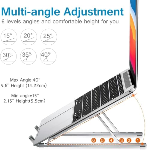 Image of 5 Pcs Laptop Accessories Combo with Adjustable Aluminum Laptop Stand, 7-in-1 Electronic Cleaner, Silicone Keyboard Cover, Data Cable Set & Shortcut Mouse Pad for Office Study Travel