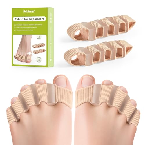 Bukihome Toe Separators with Fabric Lining - Silicone Toe Spacers Bunion Correctors for Overlapping Toe - Breathable Toe Corrector for Women Men - Toe Straightener Relieve Foot Pain - 2Pcs