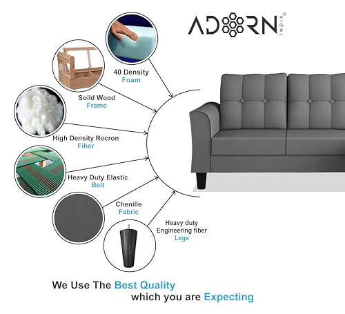 Image of Adorn India Maddox Tufted L Shape 4 Seater Sofa Set (Grey) (3 Year Warranty)