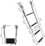 Stainless Steel 4 Step Telescoping Boat Ladder, Drop Down Boarding Ladder with Retaining Strap for Boat Yacht Marine