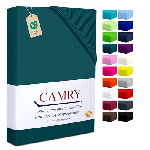 Camry Spannbettlaken 120x200cm - 130x200cm Petrol Baumwolle Bettlaken Jersey Spannbetttuch Oeko-Tex