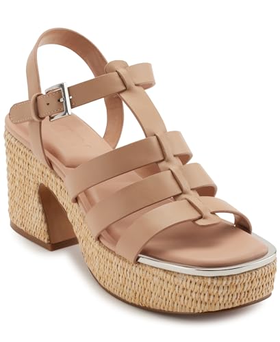 Sandales DKNY d'un raffinement absolu en cuir rose beige et talon plateforme
