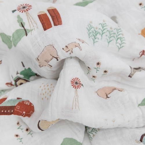 Image of Little Unicorn Muslin Swaddle Blanket for Newborns & Infants | Soft & Breathable Fabric | Set of 3 Baby Blankets for Swaddling, Nursing, Shower Gifts (Farmyard)