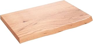 vidaXL Solid Oak Wood Bathroom Countertop, Varnished Surface, Versatile Usage, Live Edge Design, Light Brown, 23.6"x15.7"x(0.8"-1.6")