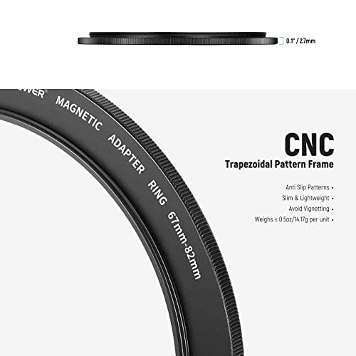 Neewer Magnetic Step Up Filter Ring Adapter Kit: 58-82, 62-82, 67-82, 72-82, 77-82 Lens Filter Adapters, Compatible With K&F Neewer Magnetic 82Mm Filters On 77Mm/72Mm67Mm/62Mm/58Mm Camera Lens #TOP3
