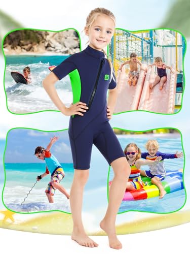Summshall 2MM Traje de Neopreno para Niños Niñas, Térmico Traje de Baño Ultra Elástico Cálido Traje de Buceo Delantera Cremallera Kids Shorty Wetsuit para Hacer Snorkel Buceo Natación Surf - imagen 5