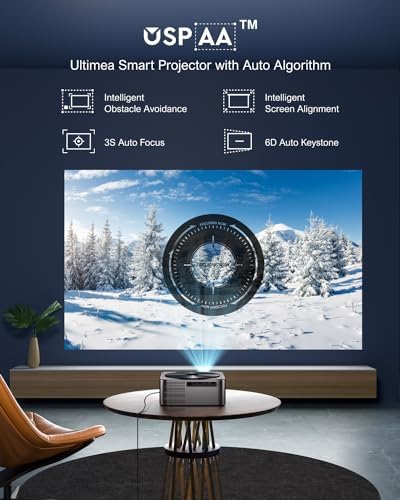 ULTIMEA Projector 4K Decoding HDR10, Bright Corners 700 ANSI Lumens, Obstacle Avoidance, Auto Focus, 6D Keystone and Intuitive OS, Native 1080P Outdoor Projector for iOS Android Phone, Apollo P40