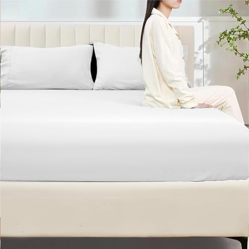 Drap-housse 100% coton blanc king size résistant et élastique - 6