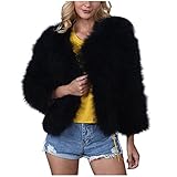 Cardigo Womens Faux Fur Ostrich Feather Soft Coat Fluffy Winter Jacket Black