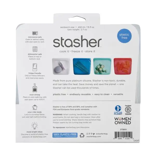 Stasher Premium Reusable Silicone Sandwich Bags, 2-Pack, Clear, 28 oz | Food-Safe Silicone, Freezer, Sous Vide, Microwave, Dishwasher, Oven Safe, Meal Prep, Lunch Container, BPA-Free, Eco-Friendly 3