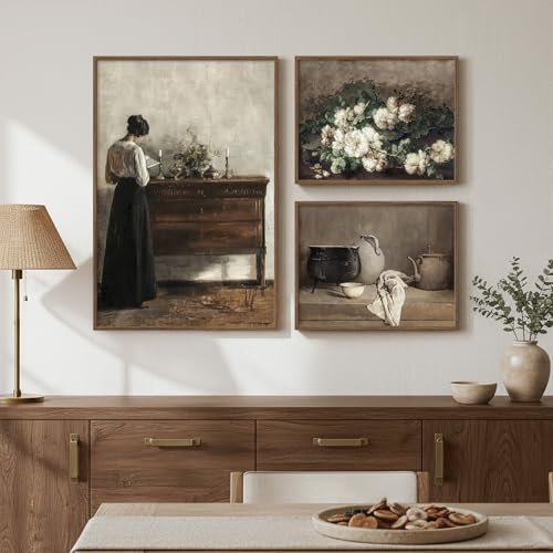 Large Framed Vintage Canvas Wall Art Sets, 3 Piece Farmhouse