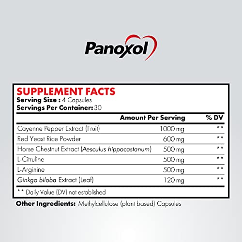 Panoxol Blood Pressure Supplements - Nitric Oxide Supplement to Help Support Blood Pressure - Natural, GMO-Free, US-Patented - 1 Pack - 120 Capsules — view 2