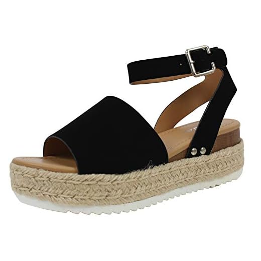 Vintage Espadrille Jute Wrap Flatform Flat Sandal Shark Tooth Eva Outsole 6 M US, Black Nubuck