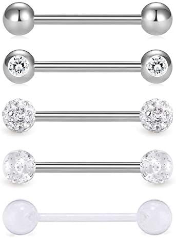 VCMART 10pcs Metal Tongue Bars 14G Surgical Steel 12-18mm Straight Barbells Set Piercing with Crystal, Stainless Steel, Crystal, Metal, Steel, Stainless Steel, Crystal, Metal, Steel