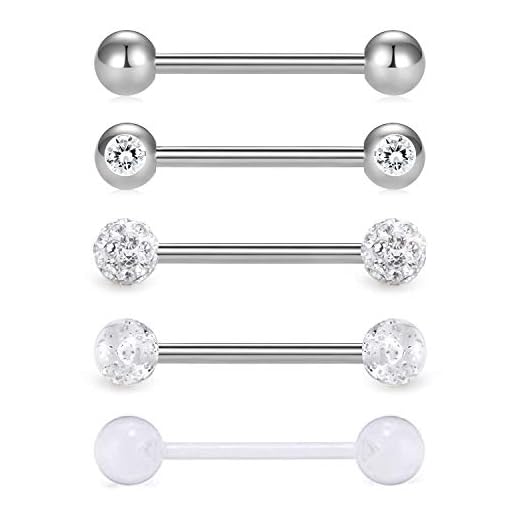 5 stycken tunga piercing barer genomträngande ring 16mm kirurgiskt stål Flexibel 14 Gauge